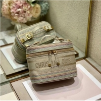 Top Grade SMALL DIORTRAVEL VANITY CASE Multicolor Striped Embroidery S5489C