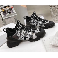 Top Quality Dior D-Connect Sneakers in Printed Reflective Technical Fabric 062192 Black 