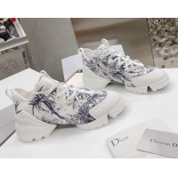 Low Price Dior D-Connect Sneakers in Blue Printed Reflective Technical Fabric White/Blue 062197