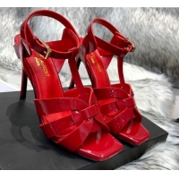 Stylish Saint Laurent Patent Calfskin High- Heel Sandals 10cm Red 042967