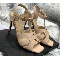 Sumptuous Saint Laurent Patent Calfskin High- Heel Sandals 10cm 042967 Apricot