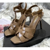 Durable Saint Laurent Patent Calfskin High- Heel Sandals 10cm 042967 Khaki