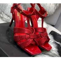 Unique Style Saint Laurent Crystal Fabric High- Heel Sandals 10cm 042972 Red