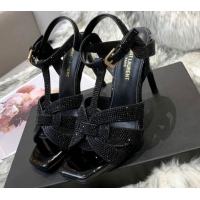 Good Looking Saint Laurent Crystal Fabric High- Heel Sandals 10cm 042972 Black