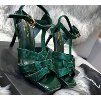 Chic Saint Laurent Crystal Fabric High- Heel Sandals 10cm 042972 Green