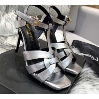 Sophisticated Saint Laurent Metallic Calfskin High-Heel Sandals 10cm 042977 Silver