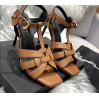 Good Product Saint Laurent Calfskin High-Heel Sandals 10cm 042977 Brown