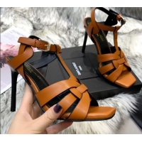 Charming Saint Laurent Calfskin High-Heel Sandals 10cm 042977 Brown