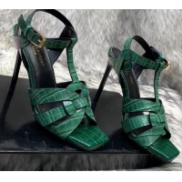 Elegant Saint Laurent Stone Embossed Leather High-Heel Sandals 10cm 042987 Green