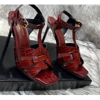 Charming Saint Laurent Stone Embossed Leather High-Heel Sandals 10cm 042990 Burgundy 