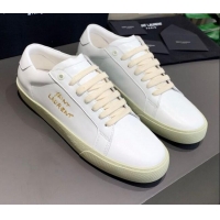 Affordable Price Saint Laurent White Embroidered Calfskin Sneakers 061234 Gold