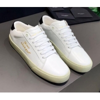 Cute Saint Laurent White Embroidered Calfskin Sneakers 061234 Black/Gold