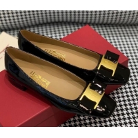 New Style Salvatore Ferragamo Patent Leather Bow Pumps 2.5cm 051201 Black 2021