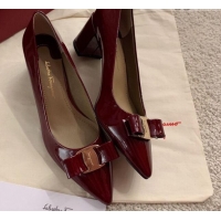 Perfect Salvatore Ferragamo Alice Vara Bow Patent Leather Pumps 5.5cm 051206 Burgundy 2021