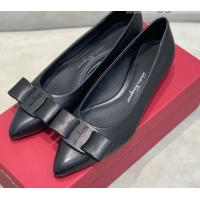 Trendy Design Salvatore Ferragamo Viva Lambskin Bow Flat Ballerinas/Wedge Pumps 051209 Black 2021