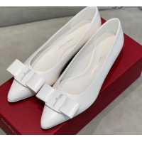 Modern Salvatore Ferragamo Viva Lambskin Bow Flat Ballerinas/Wedge Pumps 051209 White 2021