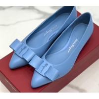 Good Quality Salvatore Ferragamo Viva Lambskin Bow Flat Ballerinas/Wedge Pumps 051209 Blue 2021