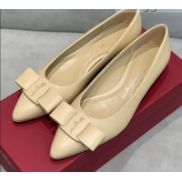 Best Luxury Salvatore Ferragamo Viva Lambskin Bow Flat Ballerinas/Wedge Pumps 051209 Nude 2021