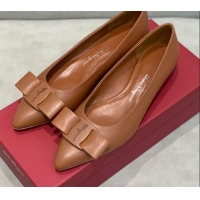 Good Product Salvatore Ferragamo Viva Lambskin Bow Flat Ballerinas/Wedge Pumps 051209 Brown 2021