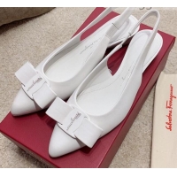 Good Looking Salvatore Ferragamo Viva Lambskin Bow Slingback 051223 White 2021