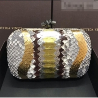 Top Quality Bottega Veneta Knot Clutch in Pythonskin Calfskin BV2101 Grey/Gold 2021