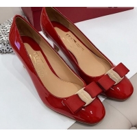 Good Quality Salvatore Ferragamo Carla Patent Leather Bow Pumps 5.5cm 051229 Red 2021