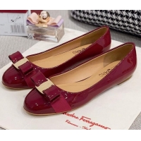 Grade Quality Salvatore Ferragamo Patent Leather Bow Ballerinas 051232 Burgundy/Gold