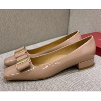 Good Taste Salvatore Ferragamo Patent Leather Bow Pumps 2.5cm 051236 Nude 2021