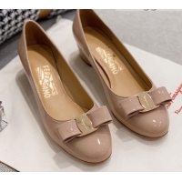 Duplicate Salvatore Ferragamo Patent Leather Bow Pumps 2.5cm 051236 Nude/Gold 2021