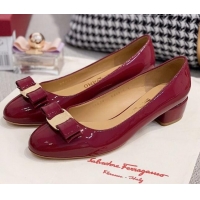 Best Quality Salvatore Ferragamo Patent Leather Bow Pumps 2.5cm 051236 Burgundy/Gold 2021