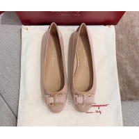 Discount Salvatore Ferragamo Patent Leather Bow Flat Ballerinas 051241 Nude 2021