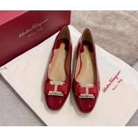 Super Quality Salvatore Ferragamo Patent Leather Bow Flat Ballerinas 051241 Red 2021