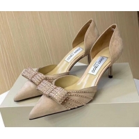 Top Quality Jimmy Choo Crystal Bow Mid-Heel Pumps 121824 Apricot