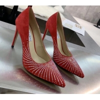 AAAAA Jimmy Choo Suede Crystal High-Heel Pumps 011631 Red