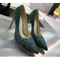 Duplicate Jimmy Choo Suede Crystal High-Heel Pumps 011631 Green