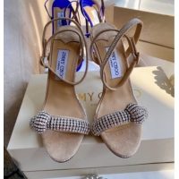 Stylish Jimmy Choo THYRA 100 Suede Sandals with Pavé Crystal Cord 061761 Nude