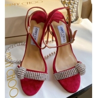 Best Price Jimmy Choo THYRA 100 Suede Sandals with Pavé Crystal Cord 061761 Red