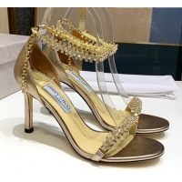 Low Cost Jimmy Choo Metallic Leather Crystal Heel Sandals 85mm 072433 Gold