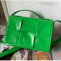 Discount Bottega Veneta Mini Cassette Bag in Woven Shiny Calfskin Parakeet BV2168 Green 2021