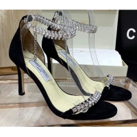 Grade Quality Jimmy Choo Suede Crystal Heel Sandals 85mm 072435 Black