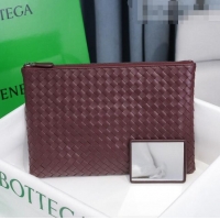 Best Price Bottega Veneta Woven Lambskin Medium Pouch BV2172 Burgundy 2021