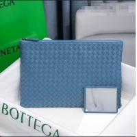 Good Quality Bottega Veneta Woven Lambskin Medium Pouch BV2174 Light Blue 2021