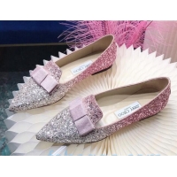 Classic Hot Jimmy Choo Gabie Glitter Sequins Pointy Toe Flat Ballerinas with Bow 091136