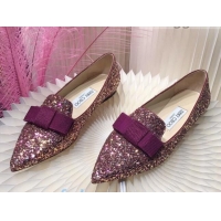 Popular Style Jimmy Choo Gabie Glitter Sequins Pointy Toe Flat Ballerinas with Bow 091137