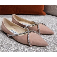 Good Looking Jimmy Choo Suede Crystal Strap Ballerinas 041001 Nude 2021