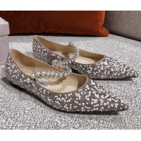 Luxurious Jimmy Choo Pearl Crystal Strap Ballerinas 041005