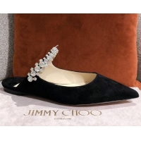 Top Grade Jimmy Choo Suede Crystal Strap Flat Mules 041010 Black 2021