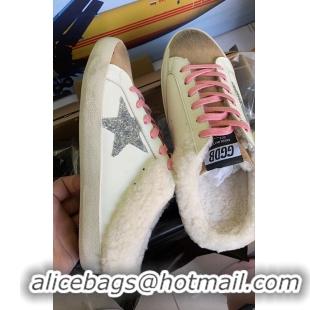 Top Quality Golden Goose Sabot Glittered Distressed Leather With Suede And Shearling Slip-on Sneakers G0367