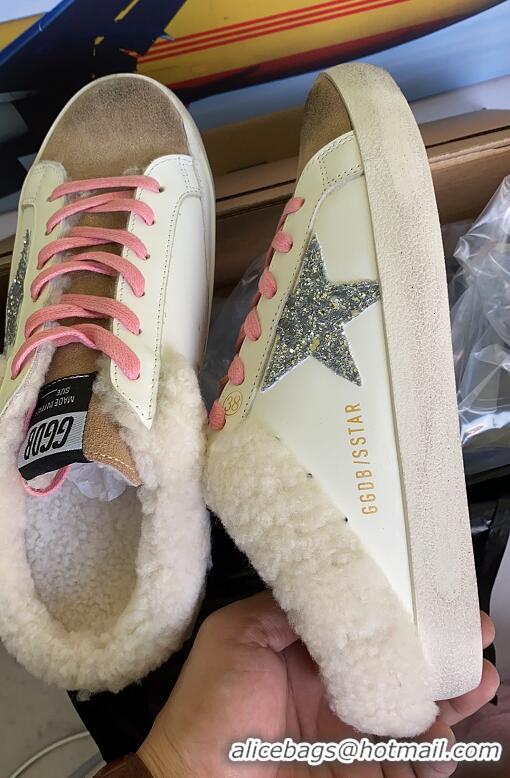 Top Quality Golden Goose Sabot Glittered Distressed Leather With Suede And Shearling Slip-on Sneakers G0367