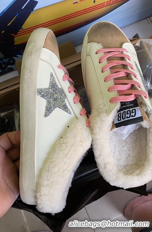 Top Quality Golden Goose Sabot Glittered Distressed Leather With Suede And Shearling Slip-on Sneakers G0367